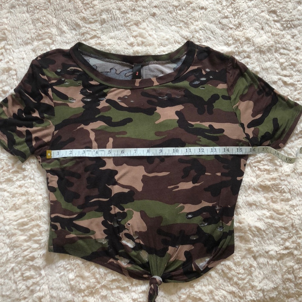 Distressed camo Tie up tee. Made in the USA